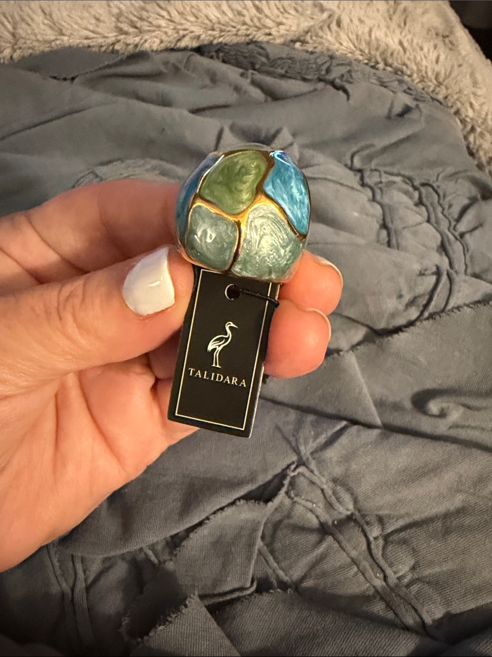 Blue & Green Enamel Dome Statement Ring